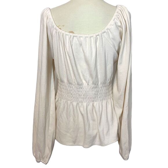MADEWELL Shirt Blouse Off The Shoulder Cream Elastic Waist Detail Knit Size M - Picture 6 of 10
